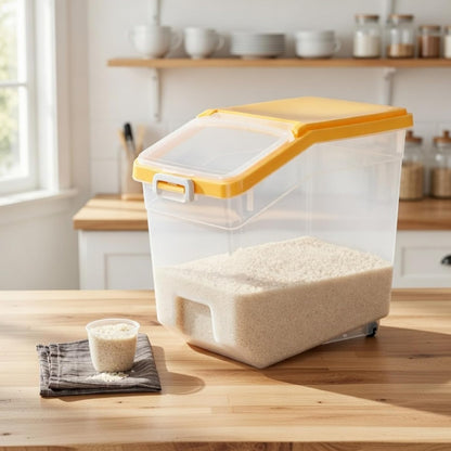 4 Pcs Rice Storage Container 22 lb Airtight Flour Container with Wheels Measuring Cup Clear Pet Food Cube Dog Cat Birds Food Bin Grain Cereal Organizer Box for Dry Baking Supplies(White Lid)