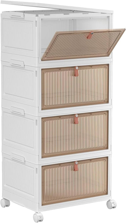 4 Tier Plastic Storage Bins with Lid 23QT, Stackable Storage Bins | Plastic Storage Bins with Wheels, Folding Storage Boxes, Organizers and Storage for Living Room,Office,Dorm