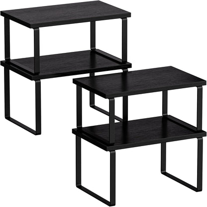 Cabinet Organizer Shelf, Kitchen Counter Shelf, Pantry Storage Riser | 4 Pack Ink Black & Natural Beige Shelves with Metal Legs, Stackable Countertop Risers for Kitchen, Pantry & Cabinet Storage