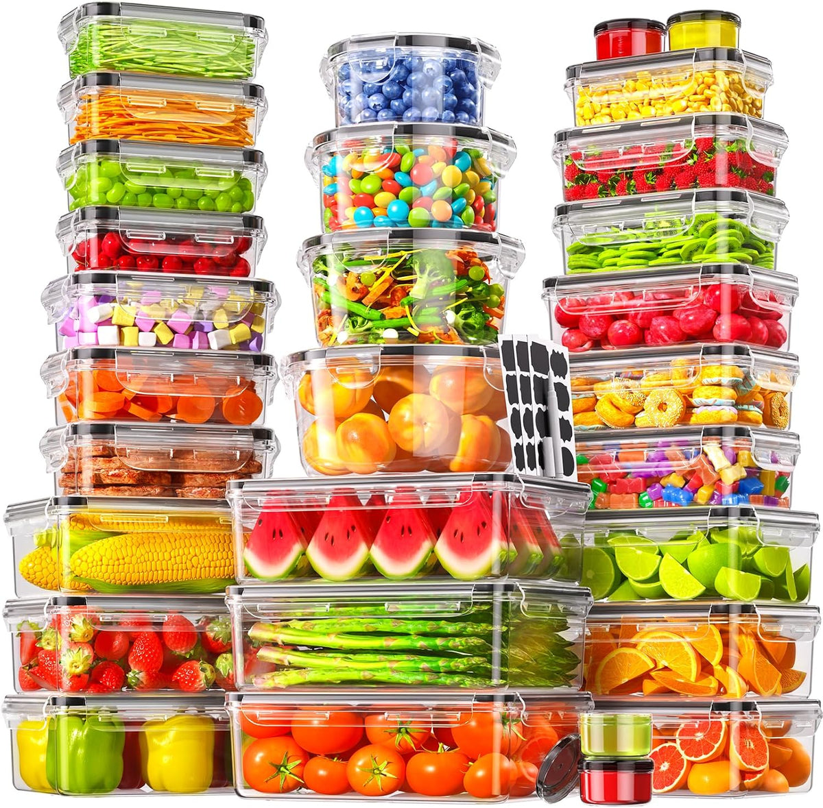 Food Storage Containers with Lids Airtight, (30 Lids & 30 Containers) Leak proof Containers Set for Kitchen, Meal Prep, BPA-Free, PVC-Free Plastic, Microwave/Dishwasher Safe, Extra Labels & Pen