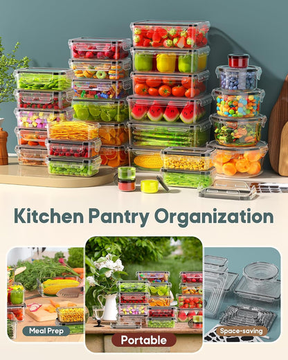 Food Storage Containers with Lids Airtight, (30 Lids & 30 Containers) Leak proof Containers Set for Kitchen, Meal Prep, BPA-Free, PVC-Free Plastic, Microwave/Dishwasher Safe, Extra Labels & Pen