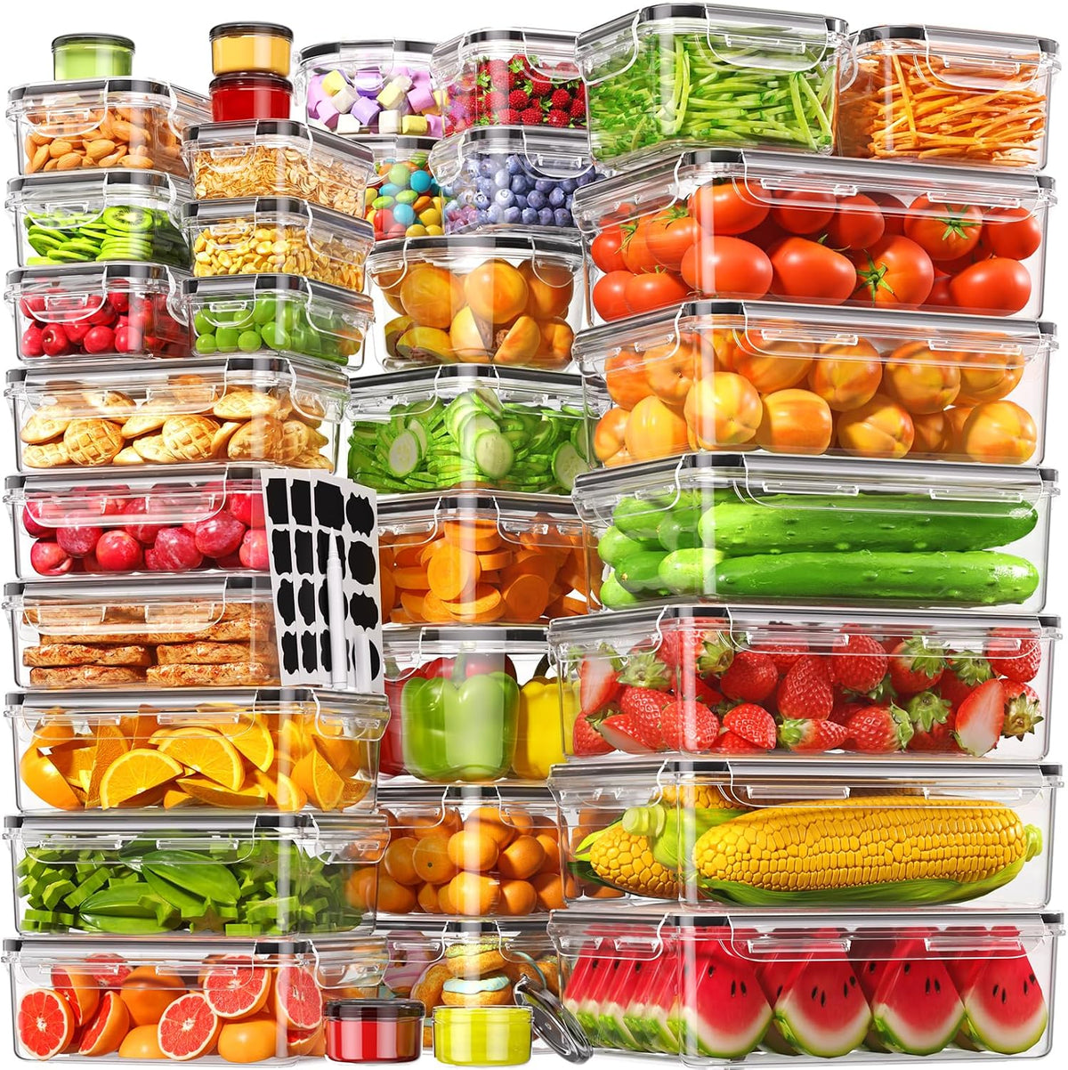 Food Storage Containers with Lids Airtight, (30 Lids & 30 Containers) Leak proof Containers Set for Kitchen, Meal Prep, BPA-Free, PVC-Free Plastic, Microwave/Dishwasher Safe, Extra Labels & Pen