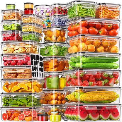 Food Storage Containers with Lids Airtight, (30 Lids & 30 Containers) Leak proof Containers Set for Kitchen, Meal Prep, BPA-Free, PVC-Free Plastic, Microwave/Dishwasher Safe, Extra Labels & Pen