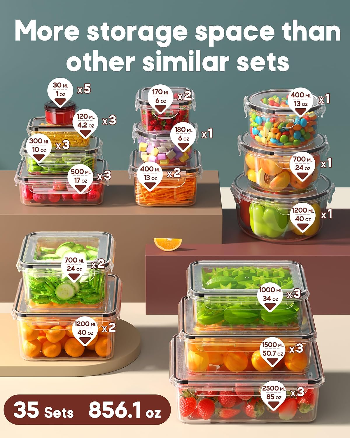 Food Storage Containers with Lids Airtight, (30 Lids & 30 Containers) Leak proof Containers Set for Kitchen, Meal Prep, BPA-Free, PVC-Free Plastic, Microwave/Dishwasher Safe, Extra Labels & Pen