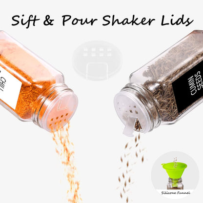36 Pack Glass Spice Jars with Labels, 4oz Spice Containers | Square Spice Bottles with Black Caps, Shaker Lids, 547 Labels, Funnel & Chalk Pen. Keep Seasoning Jars Neat and Organized
