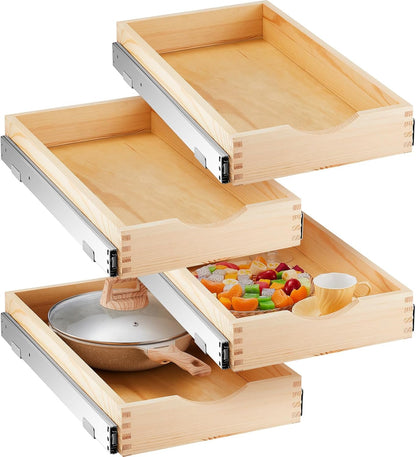 4 Pack Wooden Pull out Tray Cabinet Organizer Gentle Close Roll out Shelves for Kitchen Cabinets Fully Assembled Slide Pantry Shelves (15'' X 21'')