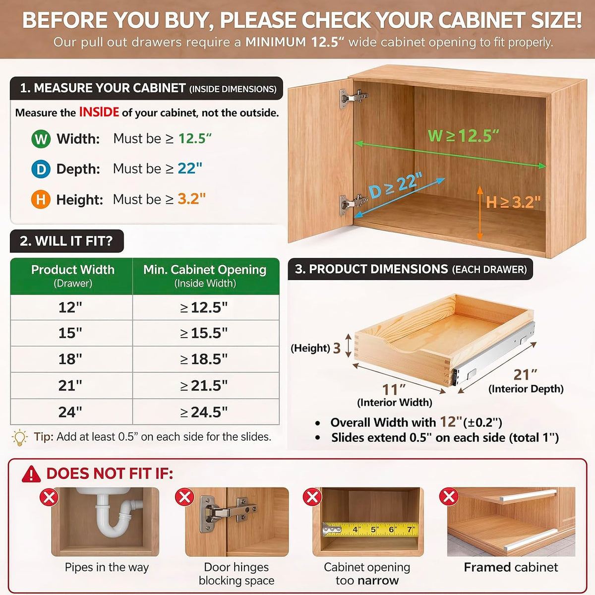 4 Pack Wooden Pull out Tray Cabinet Organizer Gentle Close Roll out Shelves for Kitchen Cabinets Fully Assembled Slide Pantry Shelves (15'' X 21'')
