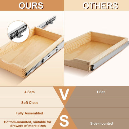 4 Pack Wooden Pull out Tray Cabinet Organizer Gentle Close Roll out Shelves for Kitchen Cabinets Fully Assembled Slide Pantry Shelves (15'' X 21'')