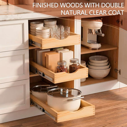 4 Pack Wooden Pull out Tray Cabinet Organizer Gentle Close Roll out Shelves for Kitchen Cabinets Fully Assembled Slide Pantry Shelves (15'' X 21'')