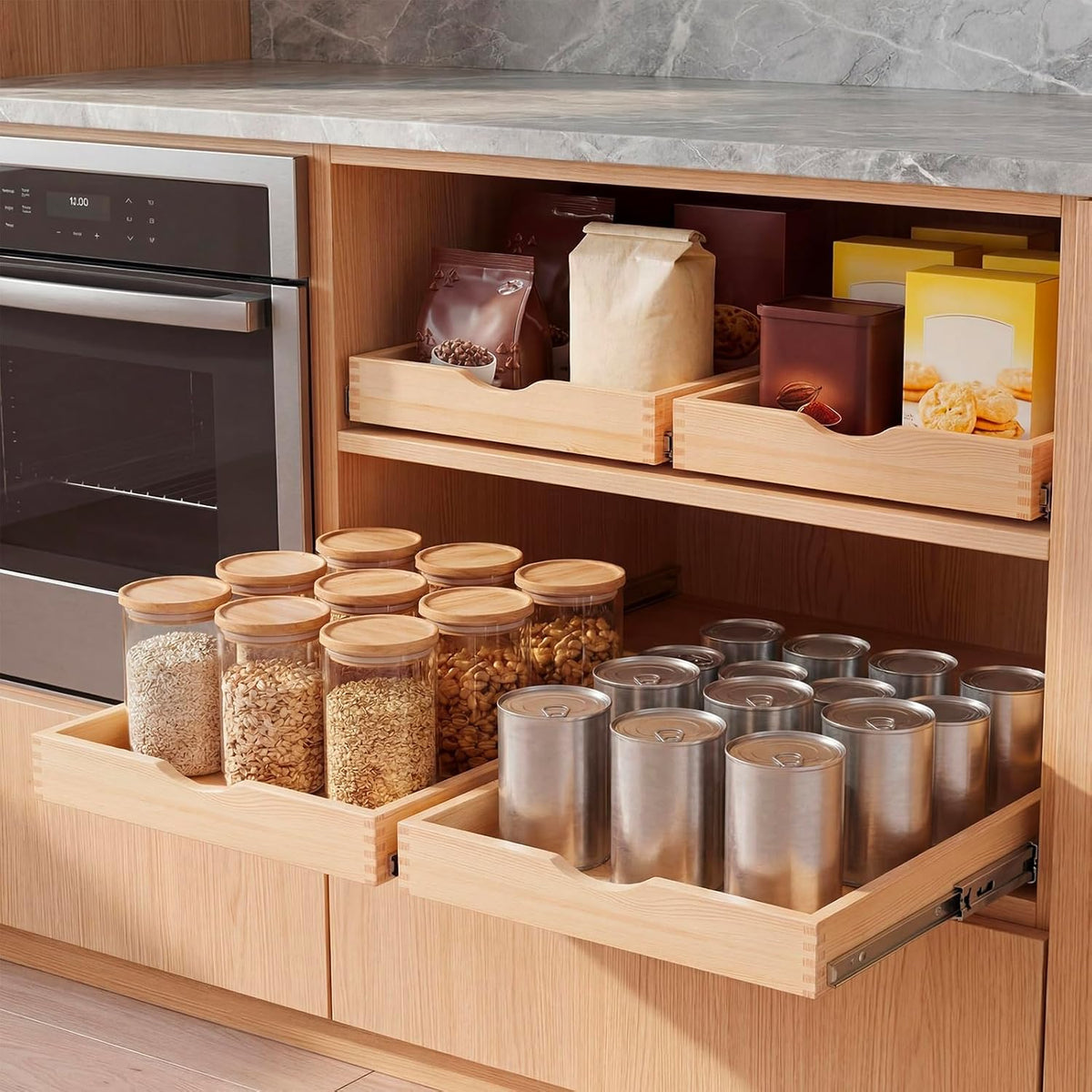 4 Pack Wooden Pull out Tray Cabinet Organizer Gentle Close Roll out Shelves for Kitchen Cabinets Fully Assembled Slide Pantry Shelves (15'' X 21'')