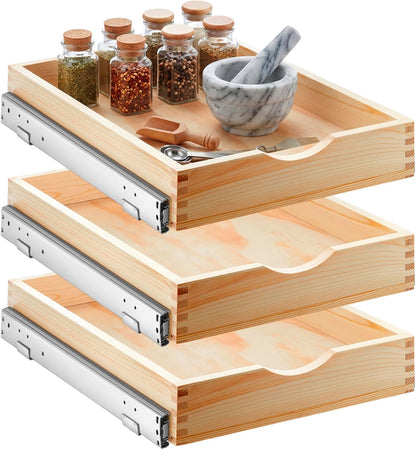 4 Pack Wooden Pull out Tray Cabinet Organizer Gentle Close Roll out Shelves for Kitchen Cabinets Fully Assembled Slide Pantry Shelves (15'' X 21'')