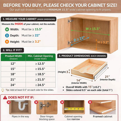 4 Pack Wooden Pull out Tray Cabinet Organizer Gentle Close Roll out Shelves for Kitchen Cabinets Fully Assembled Slide Pantry Shelves (15'' X 21'')