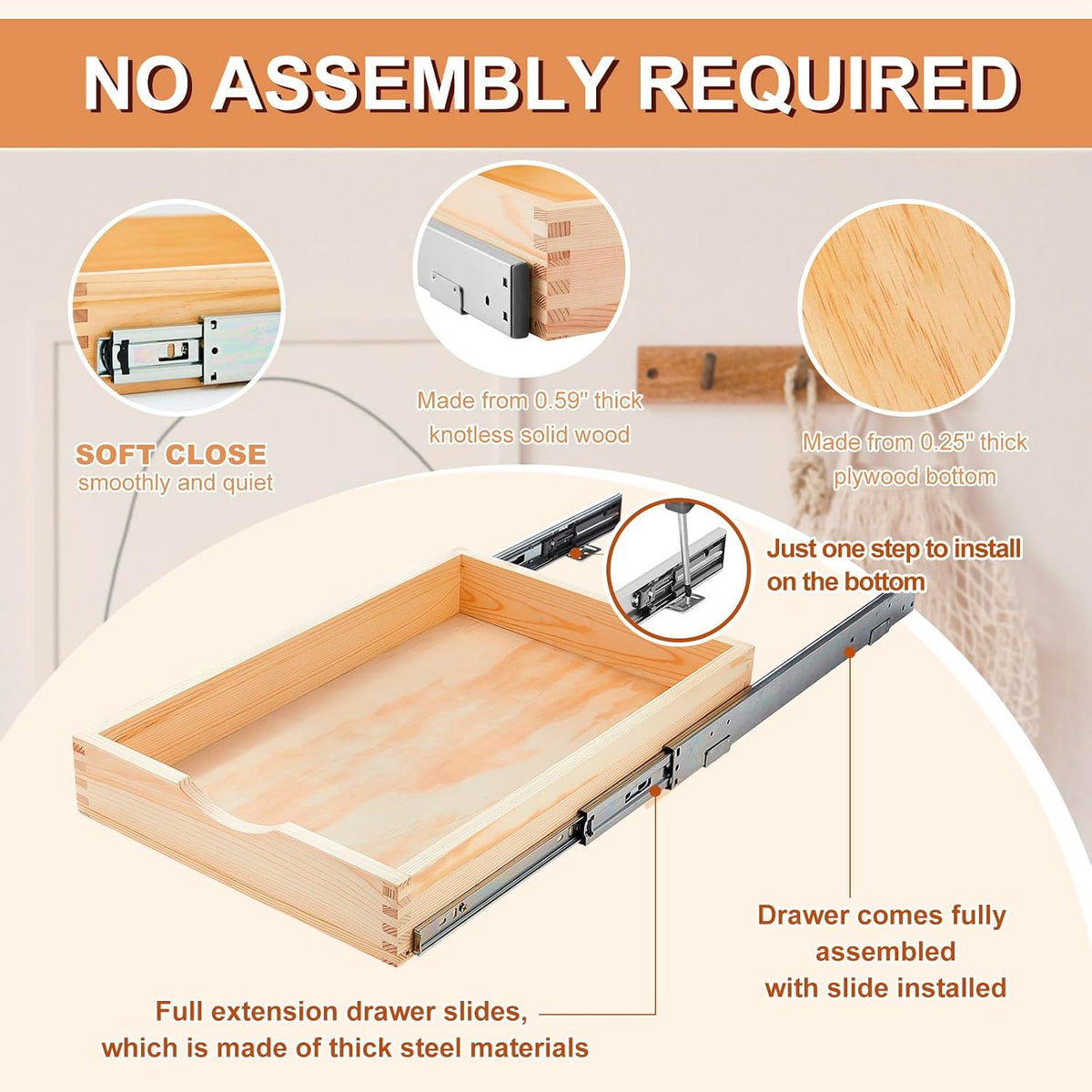 4 Pack Wooden Pull out Tray Cabinet Organizer Gentle Close Roll out Shelves for Kitchen Cabinets Fully Assembled Slide Pantry Shelves (15'' X 21'')