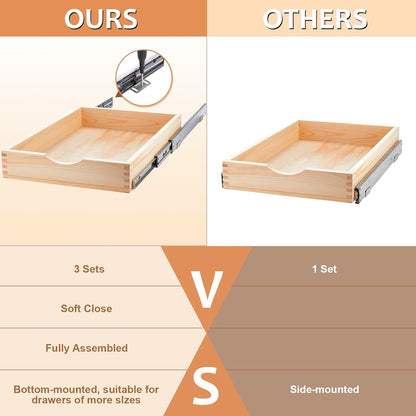 4 Pack Wooden Pull out Tray Cabinet Organizer Gentle Close Roll out Shelves for Kitchen Cabinets Fully Assembled Slide Pantry Shelves (15'' X 21'')