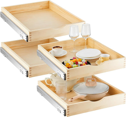 4 Pack Wooden Pull out Tray Cabinet Organizer Gentle Close Roll out Shelves for Kitchen Cabinets Fully Assembled Slide Pantry Shelves (15'' X 21'')