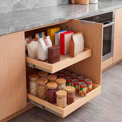 4 Pack Wooden Pull out Tray Cabinet Organizer Gentle Close Roll out Shelves for Kitchen Cabinets Fully Assembled Slide Pantry Shelves (15'' X 21'')