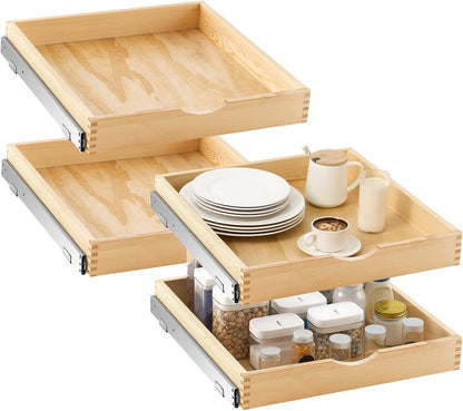 4 Pack Wooden Pull out Tray Cabinet Organizer Gentle Close Roll out Shelves for Kitchen Cabinets Fully Assembled Slide Pantry Shelves (15'' X 21'')