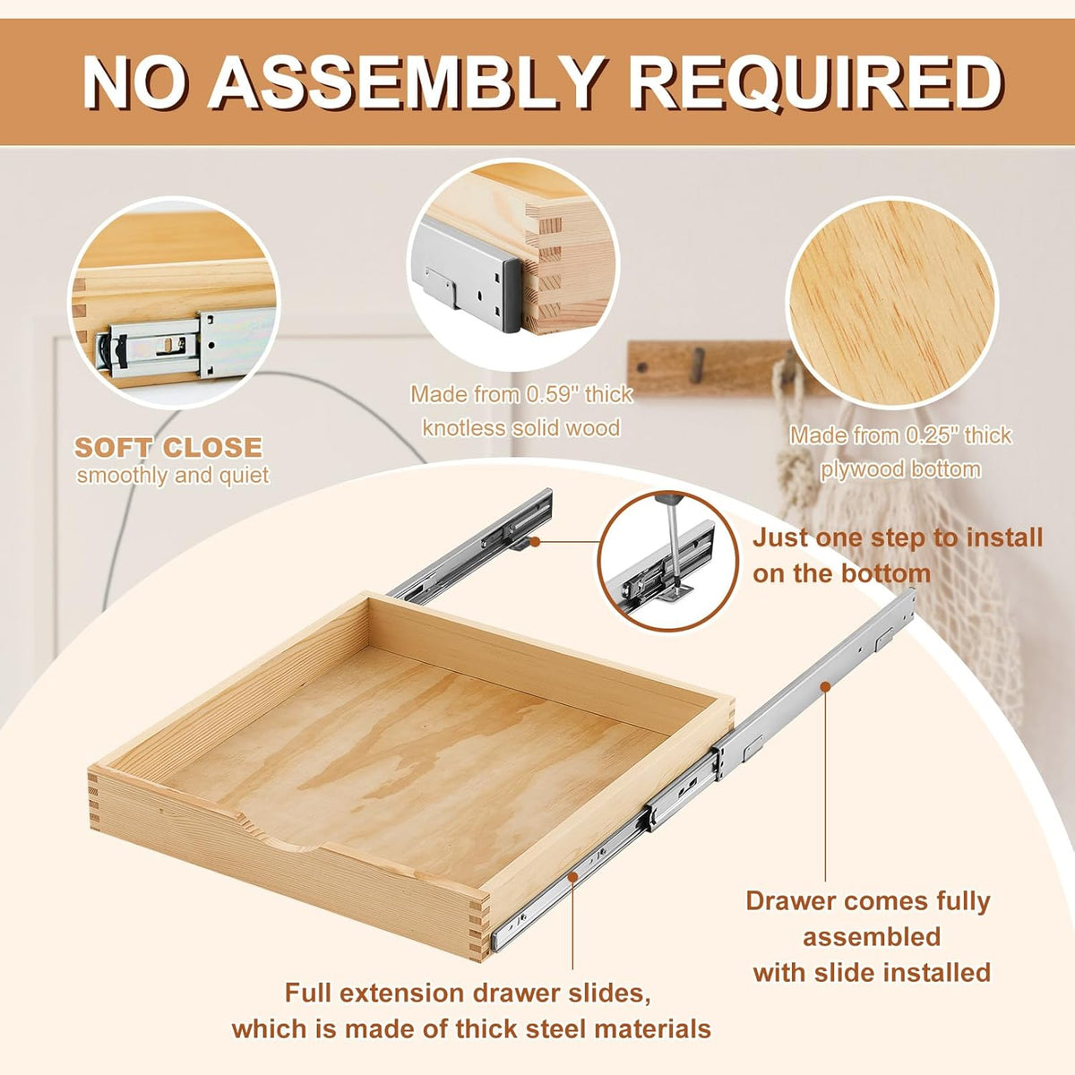 4 Pack Wooden Pull out Tray Cabinet Organizer Gentle Close Roll out Shelves for Kitchen Cabinets Fully Assembled Slide Pantry Shelves (15'' X 21'')