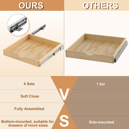 4 Pack Wooden Pull out Tray Cabinet Organizer Gentle Close Roll out Shelves for Kitchen Cabinets Fully Assembled Slide Pantry Shelves (15'' X 21'')