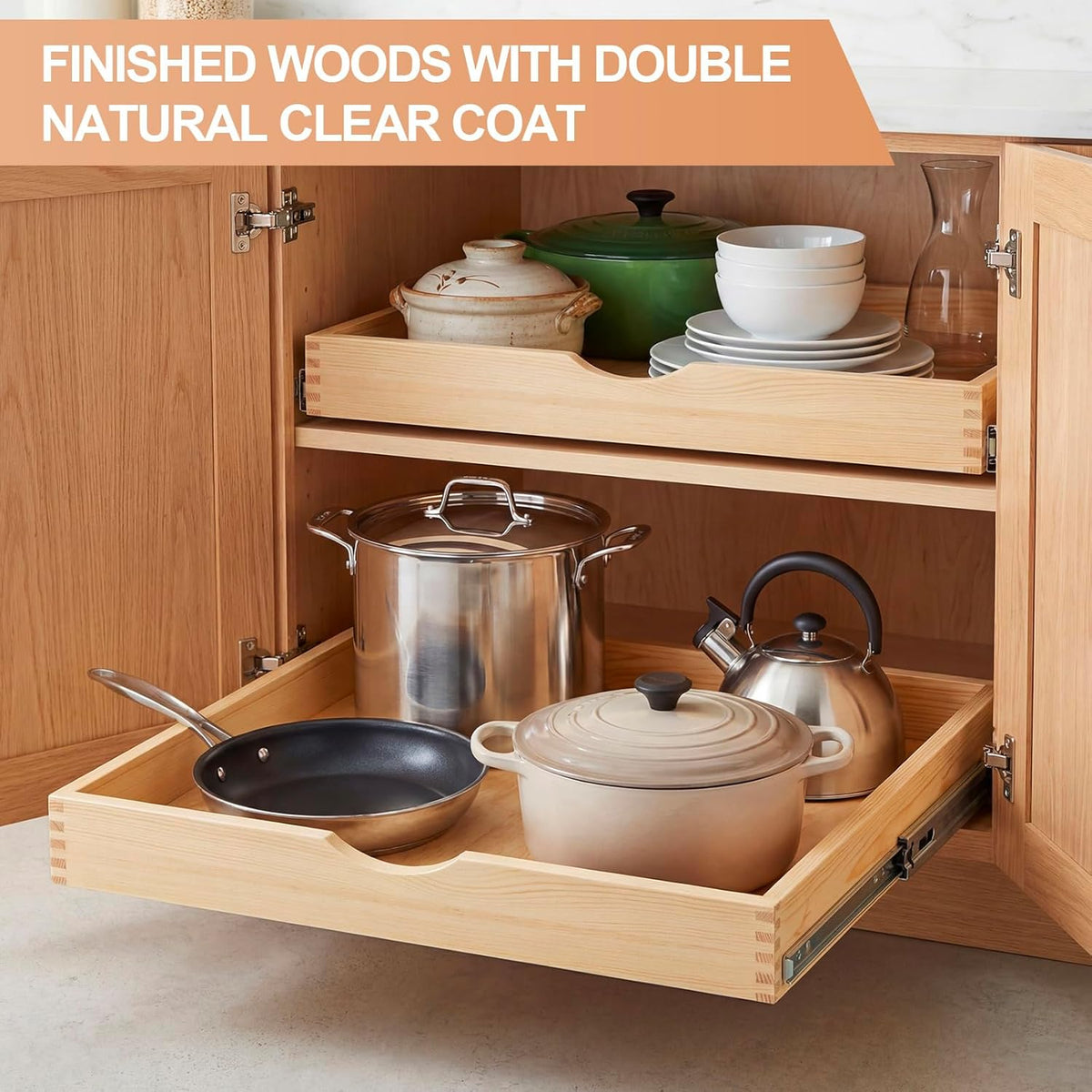 4 Pack Wooden Pull out Tray Cabinet Organizer Gentle Close Roll out Shelves for Kitchen Cabinets Fully Assembled Slide Pantry Shelves (15'' X 21'')