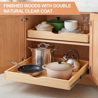 4 Pack Wooden Pull out Tray Cabinet Organizer Gentle Close Roll out Shelves for Kitchen Cabinets Fully Assembled Slide Pantry Shelves (15'' X 21'')
