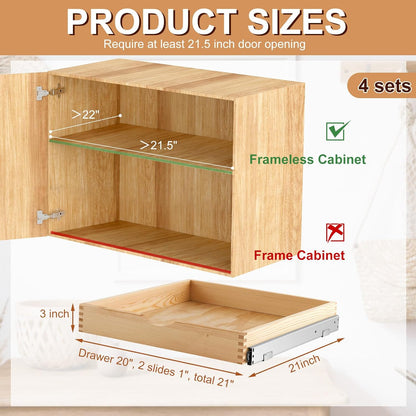 4 Pack Wooden Pull out Tray Cabinet Organizer Gentle Close Roll out Shelves for Kitchen Cabinets Fully Assembled Slide Pantry Shelves (15'' X 21'')