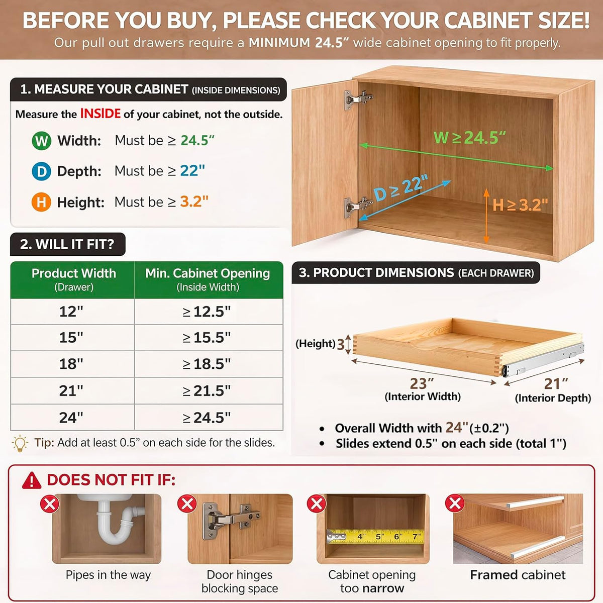 4 Pack Wooden Pull out Tray Cabinet Organizer Gentle Close Roll out Shelves for Kitchen Cabinets Fully Assembled Slide Pantry Shelves (15'' X 21'')