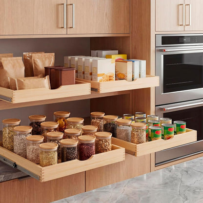4 Pack Wooden Pull out Tray Cabinet Organizer Gentle Close Roll out Shelves for Kitchen Cabinets Fully Assembled Slide Pantry Shelves (15'' X 21'')