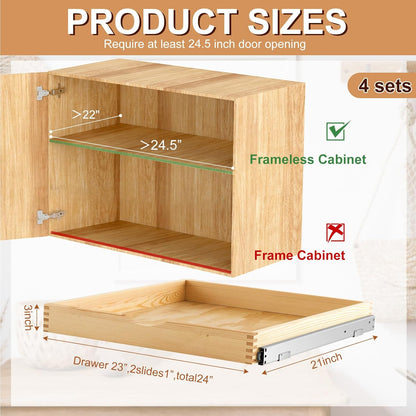4 Pack Wooden Pull out Tray Cabinet Organizer Gentle Close Roll out Shelves for Kitchen Cabinets Fully Assembled Slide Pantry Shelves (15'' X 21'')