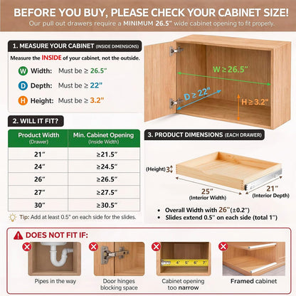 4 Pack Wooden Pull out Tray Cabinet Organizer Gentle Close Roll out Shelves for Kitchen Cabinets Fully Assembled Slide Pantry Shelves (15'' X 21'')