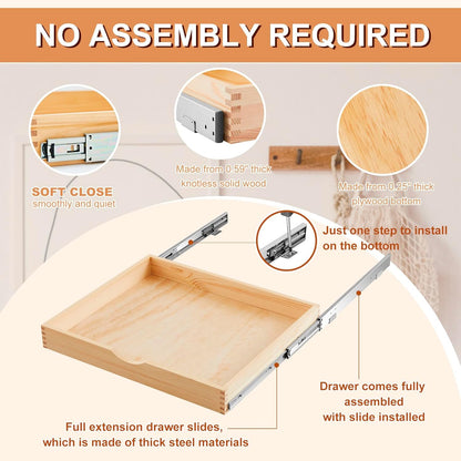 4 Pack Wooden Pull out Tray Cabinet Organizer Gentle Close Roll out Shelves for Kitchen Cabinets Fully Assembled Slide Pantry Shelves (15'' X 21'')