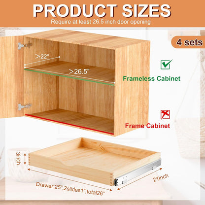 4 Pack Wooden Pull out Tray Cabinet Organizer Gentle Close Roll out Shelves for Kitchen Cabinets Fully Assembled Slide Pantry Shelves (15'' X 21'')