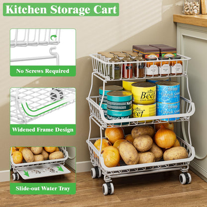 3 Tire Rolling Pantry Organizers and Storage Cart on Wheels