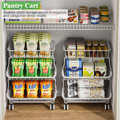 3 Tire Rolling Pantry Organizers and Storage Cart on Wheels