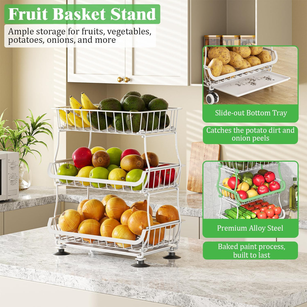 3 Tire Rolling Pantry Organizers and Storage Cart on Wheels