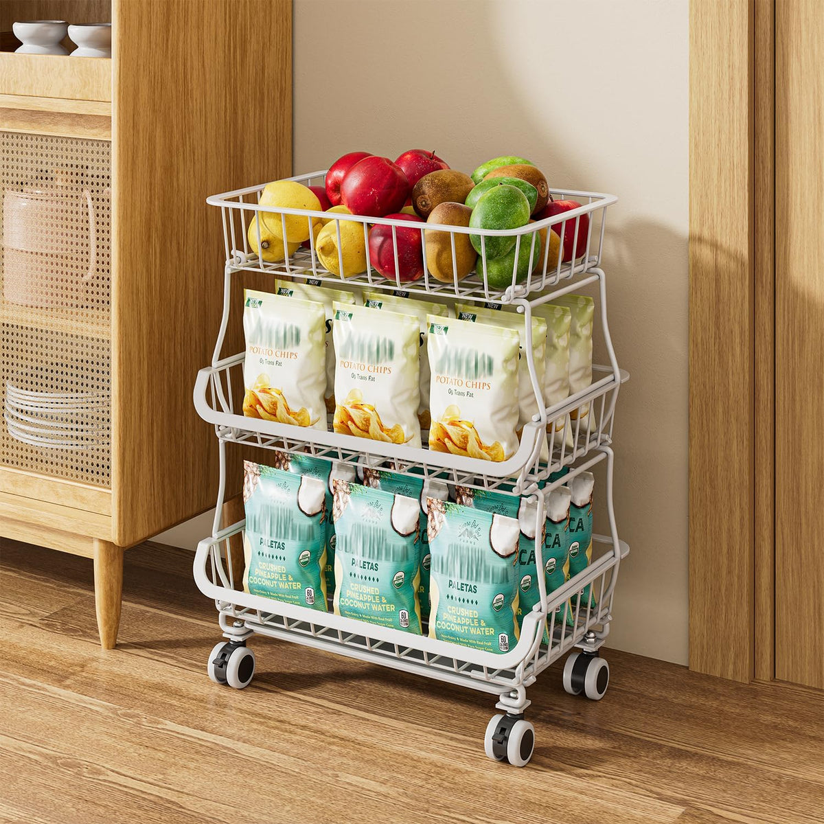 3 Tire Rolling Pantry Organizers and Storage Cart on Wheels