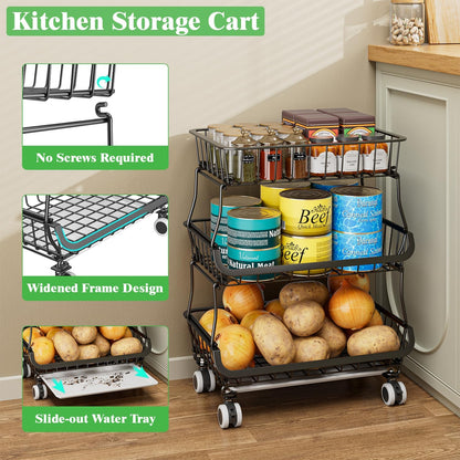 3 Tire Rolling Pantry Organizers and Storage Cart on Wheels