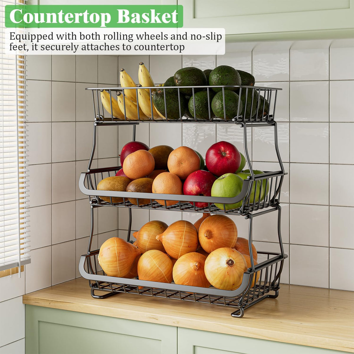 3 Tire Rolling Pantry Organizers and Storage Cart on Wheels