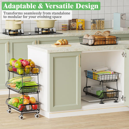 3 Tire Rolling Pantry Organizers and Storage Cart on Wheels