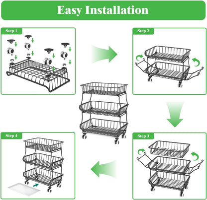 3 Tire Rolling Pantry Organizers and Storage Cart on Wheels