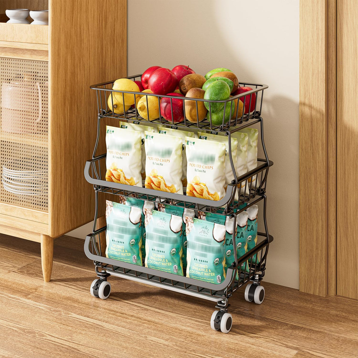 3 Tire Rolling Pantry Organizers and Storage Cart on Wheels