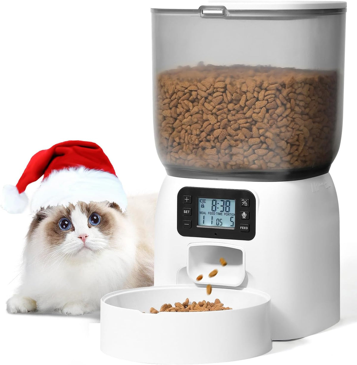 Automatic Cat Feeder, 3L Cat Food Dispenser with 10s Voice Recorder, Pet Feeder up to 8 Meals per Day, Timed Dog Feeder