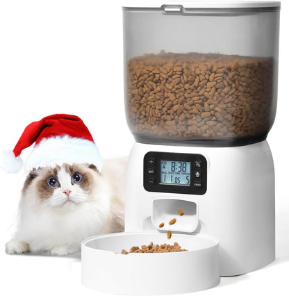 Automatic Cat Feeder, 3L Cat Food Dispenser with 10s Voice Recorder, Pet Feeder up to 8 Meals per Day, Timed Dog Feeder