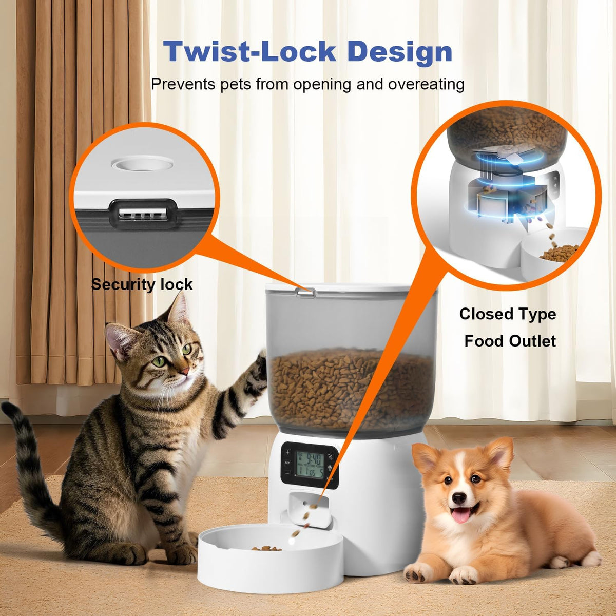 Automatic Cat Feeder, 3L Cat Food Dispenser with 10s Voice Recorder, Pet Feeder up to 8 Meals per Day, Timed Dog Feeder