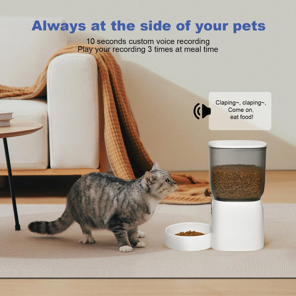 Automatic Cat Feeder, 3L Cat Food Dispenser with 10s Voice Recorder, Pet Feeder up to 8 Meals per Day, Timed Dog Feeder