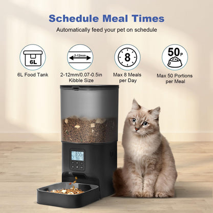 Automatic Cat Feeder, 3L Cat Food Dispenser with 10s Voice Recorder, Pet Feeder up to 8 Meals per Day, Timed Dog Feeder