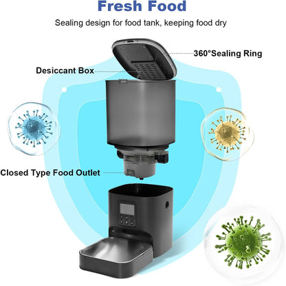 Automatic Cat Feeder, 3L Cat Food Dispenser with 10s Voice Recorder, Pet Feeder up to 8 Meals per Day, Timed Dog Feeder