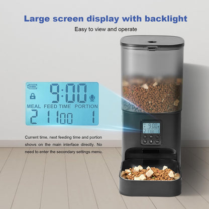 Automatic Cat Feeder, 3L Cat Food Dispenser with 10s Voice Recorder, Pet Feeder up to 8 Meals per Day, Timed Dog Feeder