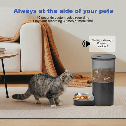Automatic Cat Feeder, 3L Cat Food Dispenser with 10s Voice Recorder, Pet Feeder up to 8 Meals per Day, Timed Dog Feeder