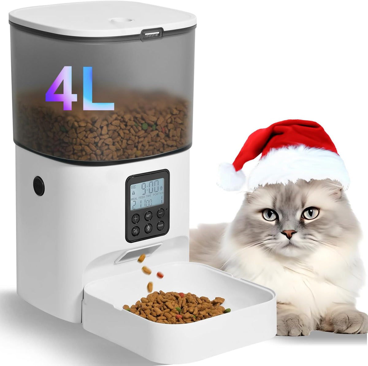 Automatic Cat Feeder, 3L Cat Food Dispenser with 10s Voice Recorder, Pet Feeder up to 8 Meals per Day, Timed Dog Feeder